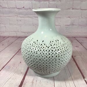 Vintage Blanc De Chine Reticulated White Porcelain Vase